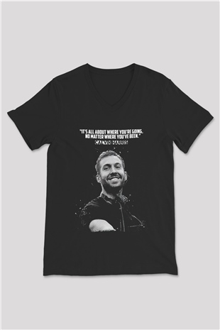 Calvin Harris Siyah Unisex V Yaka Tişört