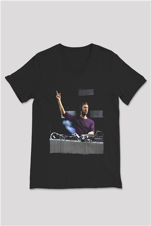 Calvin Harris Siyah Unisex V Yaka Tişört