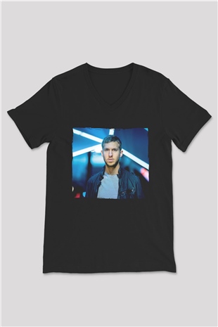 Calvin Harris Siyah Unisex V Yaka Tişört