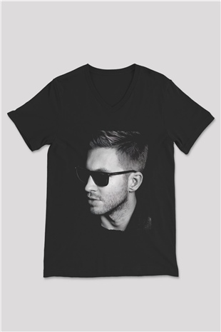 Calvin Harris Siyah Unisex V Yaka Tişört