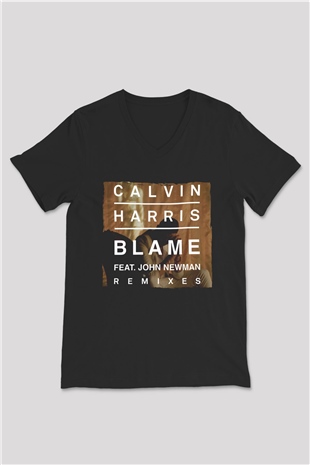 Calvin Harris Siyah Unisex V Yaka Tişört