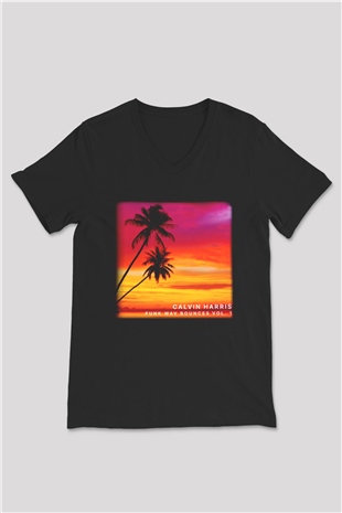 Calvin Harris Siyah Unisex V Yaka Tişört T-Shirt