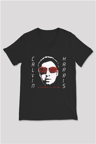 Calvin Harris Siyah Unisex V Yaka Tişört
