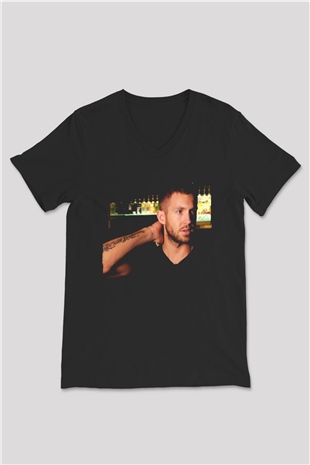 Calvin Harris Siyah Unisex V Yaka Tişört