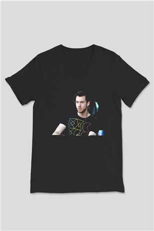 Calvin Harris Siyah Unisex V Yaka Tişört
