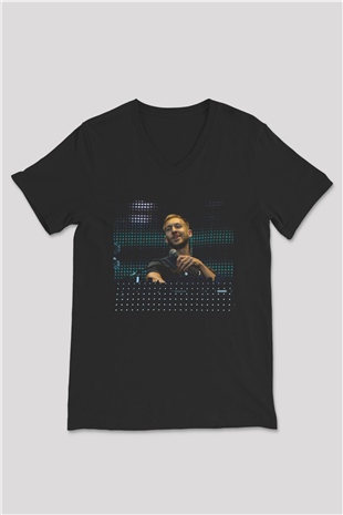 Calvin Harris Siyah Unisex V Yaka Tişört