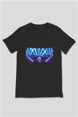 Calvin Harris Siyah Unisex V Yaka Tişört
