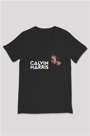 Calvin Harris Siyah Unisex V Yaka Tişört