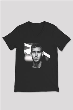 Calvin Harris Siyah Unisex V Yaka Tişört
