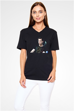Calvin Harris Siyah Unisex V Yaka Tişört