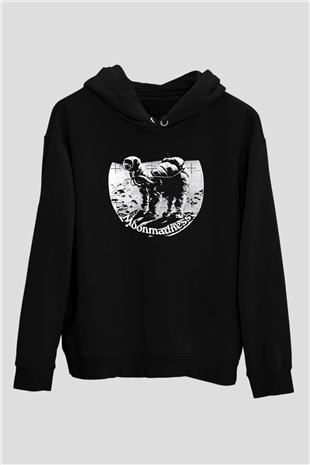 Camel Baskılı Unisex Siyah Kapüşonlu Sweatshirt