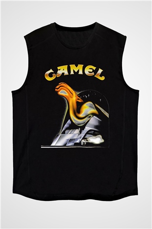 Camel Baskılı Unisex Siyah Kolsuz Tişört - Tshirt