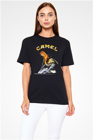 Camel Baskılı Unisex Siyah Tişört - Tshirt