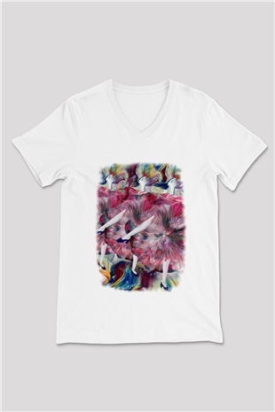 Cancan Beyaz Unisex V Yaka Tişört