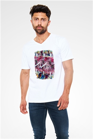 Cancan Beyaz Unisex V Yaka Tişört
