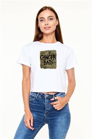 Cancer Bats Baskılı Unisex Beyaz Crop Top Tişört