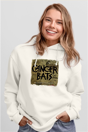 Cancer Bats Baskılı Unisex Beyaz Hoodie