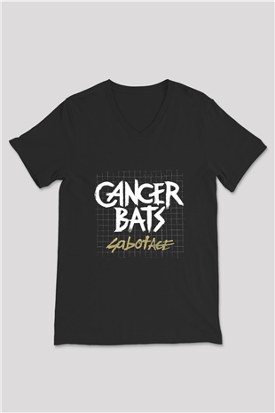 Cancer Bats Baskılı Unisex Siyah V Yaka Tişört