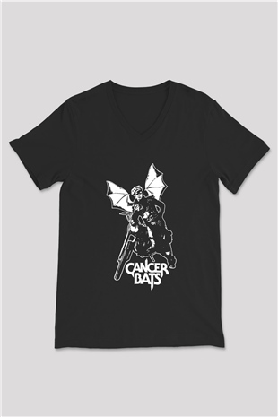 Cancer Bats Baskılı Unisex Siyah V Yaka Tişört