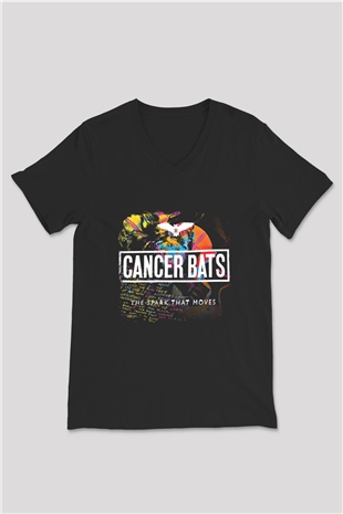Cancer Bats Baskılı Unisex Siyah V Yaka Tişört