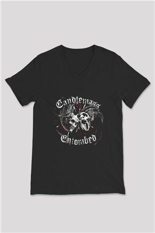 Candlemass Baskılı Unisex Siyah V Yaka Tişört
