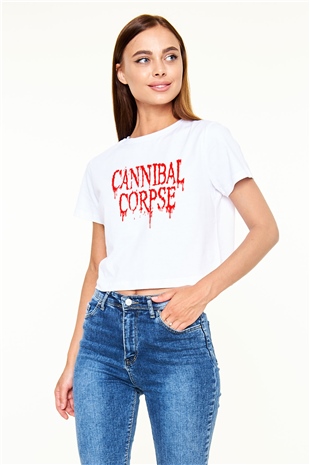 Cannibal Corpse Beyaz Croptop Tişört