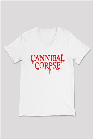Cannibal Corpse Beyaz Unisex V Yaka Tişört T-Shirt