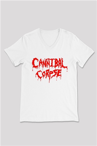 Cannibal Corpse Beyaz Unisex V Yaka Tişört T-Shirt