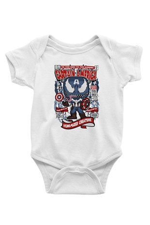 Captain America Baskılı Unisex Beyaz Bebek Body - Zıbın