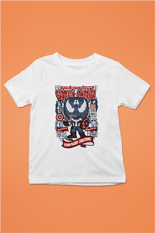 Captain America Baskılı Unisex Beyaz Çocuk Tişört