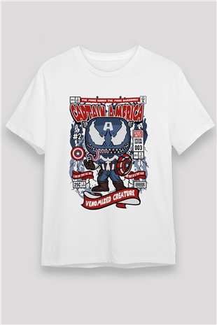 Captain America Baskılı Unisex Beyaz Tişört