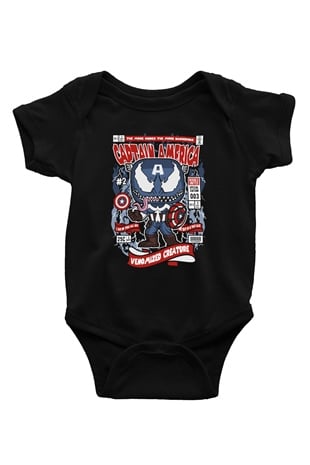Captain Amerika Baskılı Unisex Siyah Bebek Body - Zıbın