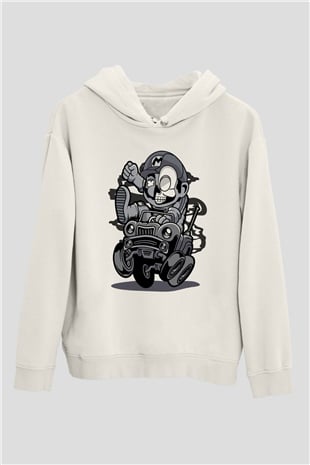 Car Racer Mario Baskılı Unisex Beyaz Hoodie