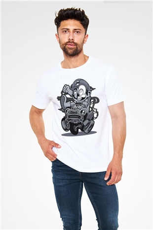 Car Racer Mario Baskılı Unisex Beyaz Tişört