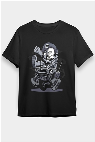 Car Racer Mario Baskılı Unisex Siyah Tişört