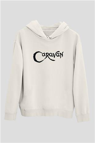 Caravan Baskılı Beyaz Unisex Kapüşonlu Sweatshirt