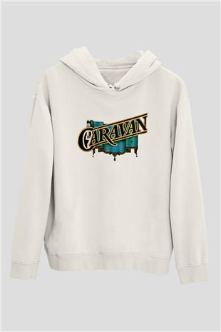 Caravan Baskılı Beyaz Unisex Kapüşonlu Sweatshirt