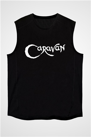 Caravan Baskılı Unisex Siyah Kolsuz Tişört - Tshirt