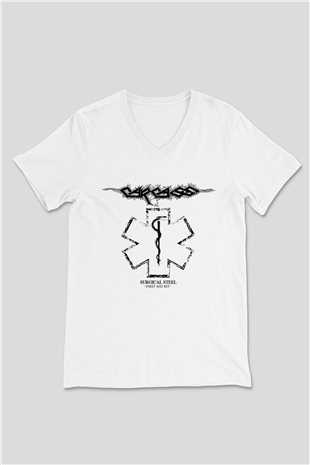 Carcass Beyaz Unisex V Yaka Tişört T-Shirt