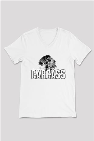 Carcass Beyaz Unisex V Yaka Tişört T-Shirt