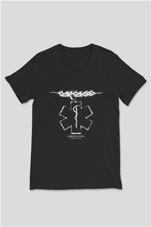 Carcass Siyah Unisex V Yaka Tişört T-Shirt