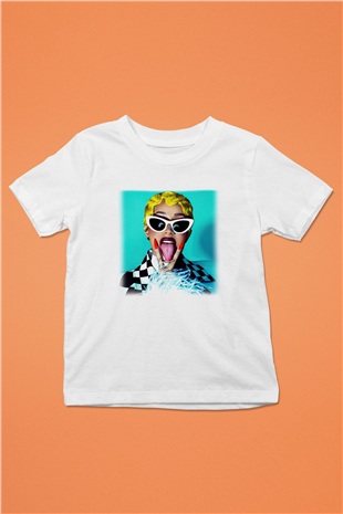 Cardi B Baskılı Beyaz Unisex Çocuk Tişört