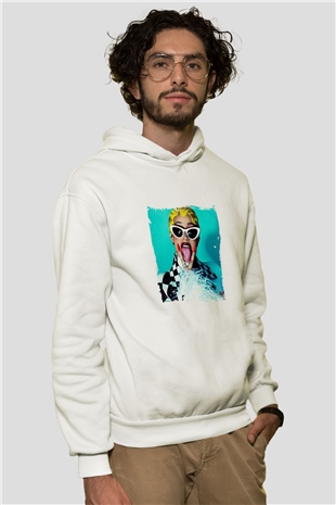 Cardi B Baskılı Unisex Beyaz Kapüşonlu Sweatshirt