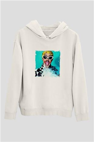 Cardi B Baskılı Unisex Beyaz Kapüşonlu Sweatshirt