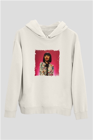 Cardi B Baskılı Unisex Beyaz Kapüşonlu Sweatshirt
