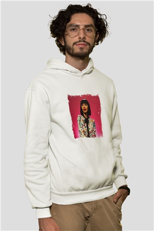 Cardi B Baskılı Unisex Beyaz Kapüşonlu Sweatshirt