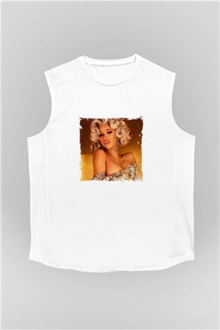 Cardi B Baskılı Unisex Beyaz Kolsuz Tişört