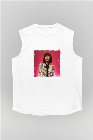 Cardi B Baskılı Unisex Beyaz Kolsuz Tişört