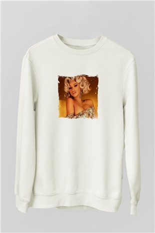 Cardi B Baskılı Unisex Beyaz Sweatshirt