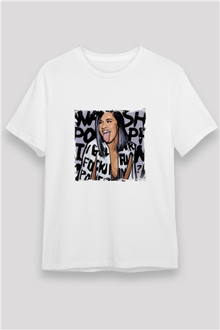 Cardi B Baskılı Unisex Beyaz Tişört